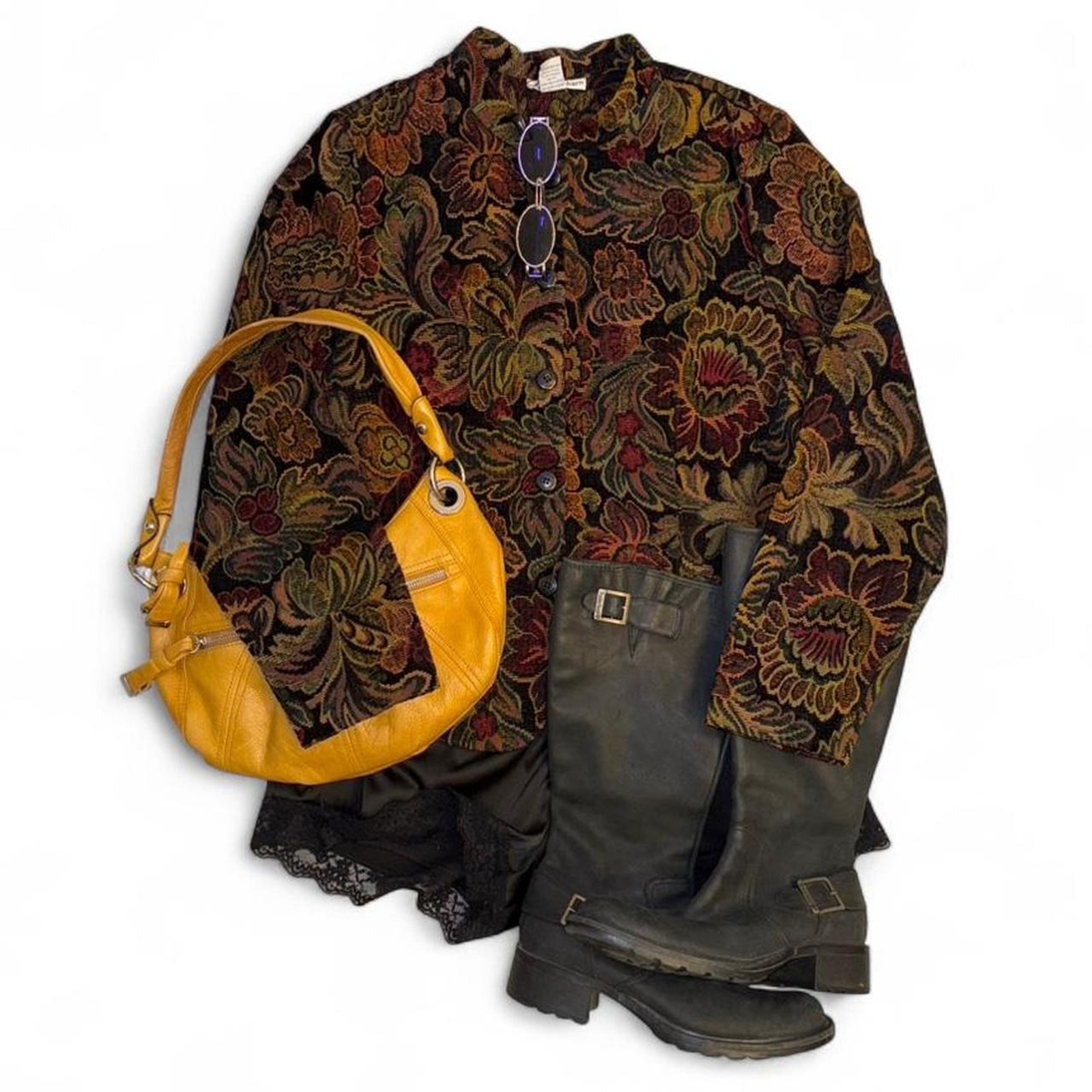Vintage Vtg 90s Boho Fairycore Whimsigoth Floral Tapestry Jacket